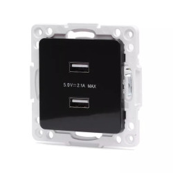 Gniazdo USB podwójne 5V 2,1A typ niemiecki czarne podtynkowe