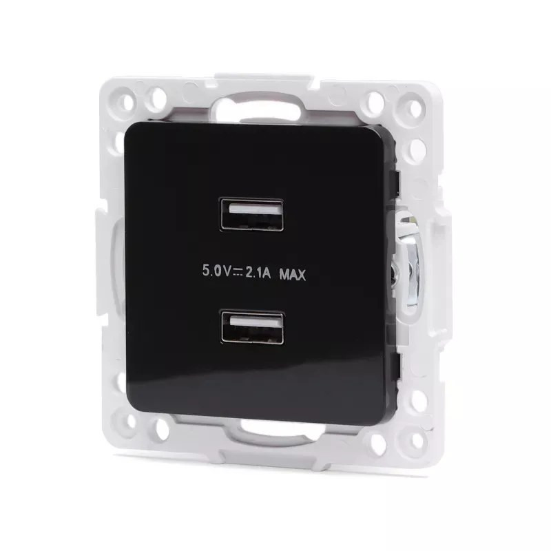 Gniazdo USB podwójne 5V 2,1A typ niemiecki czarne podtynkowe