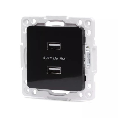 Gniazdo USB podwójne 5V 2,1A typ niemiecki czarne podtynkowe