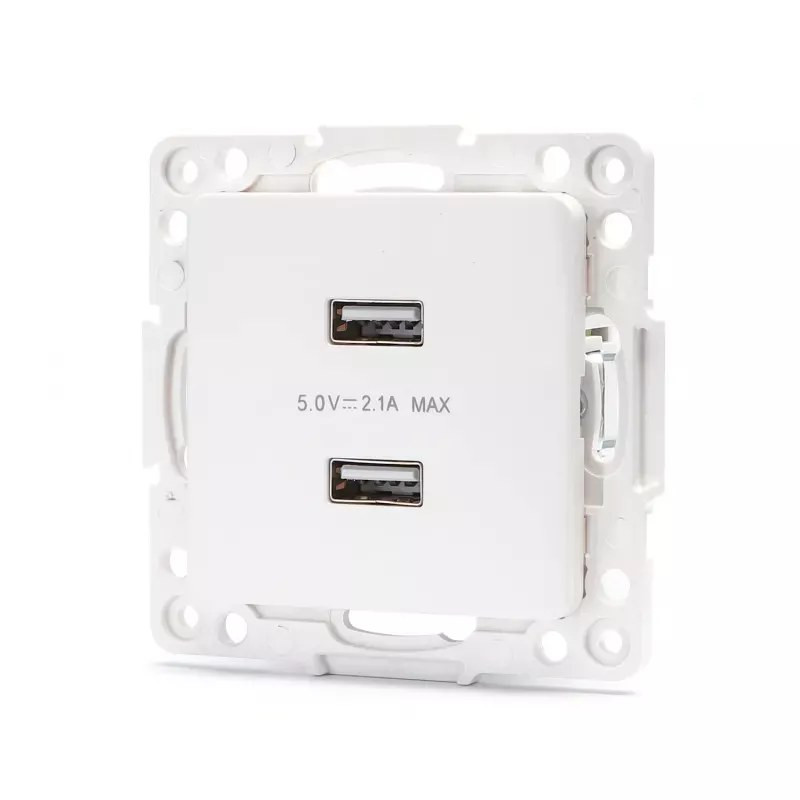 Gniazdo podtynkowe podwójne USB 5 V 2,1 A białe PC 74x74x38 mm
