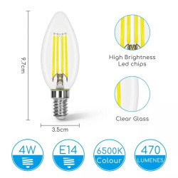 Żarówka LED filamentowa C35 E14 4W zimna 6500K 470lm