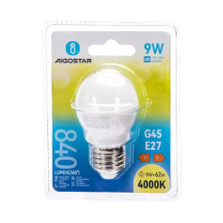 Żarówka LED E27 9W 4000K G45 biała plastikowa z szerokim kątem