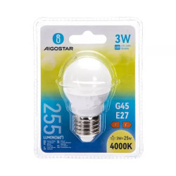 Żarówka LED E27 3W 4000K 255lm G45 biały plastik do wnętrz