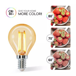 Żarówka LED filamentowa G45 bursztynowa E14 4W ciepłe światło 2200K