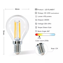 Żarówka LED filamentowa G45 E14 4W ciepła barwa 2700K