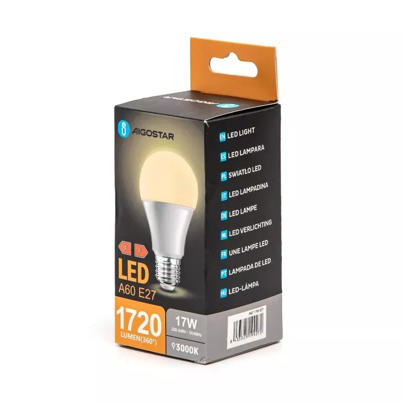 Żarówka LED A60 E27 17W 3000K 1720lm biała plastikowa do wnętrz