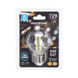 Żarówka LED filamentowa G45 E27 6W 6500K zimne światło 729lm