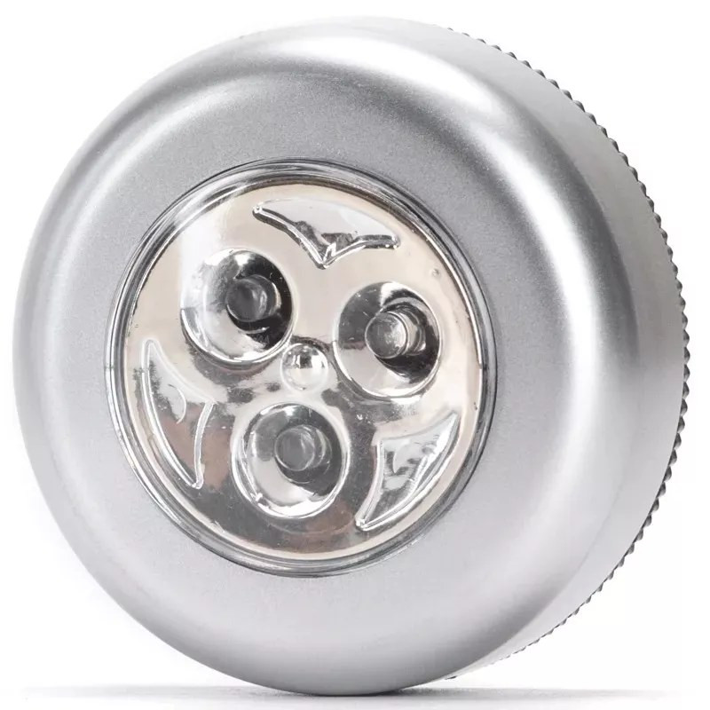 Lampka nocna LED 2,65W zimna 6500K srebrna na 3 baterie AAA