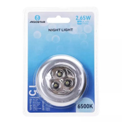 Lampka nocna LED 2,65W zimna 6500K srebrna na 3 baterie AAA