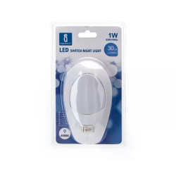 Lampka nocna LED 1W zimna 6500K z włącznikiem do gniazdka biała
