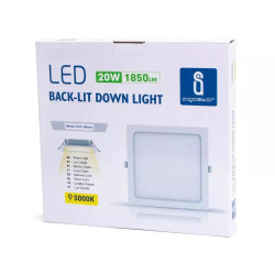 Panel LED podtynkowy kwadratowy 20W ciepłe światło 3000K 1850lm biały