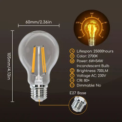 Żarówka LED filamentowa A60 E27 6W 2700K przezroczysta szklana