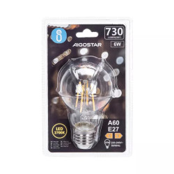 Żarówka LED filamentowa A60 E27 6W 2700K przezroczysta szklana