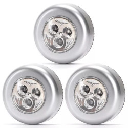 Lampki nocne LED na baterie 3xAAA 2,65W 6500K 3 sztuki srebrne