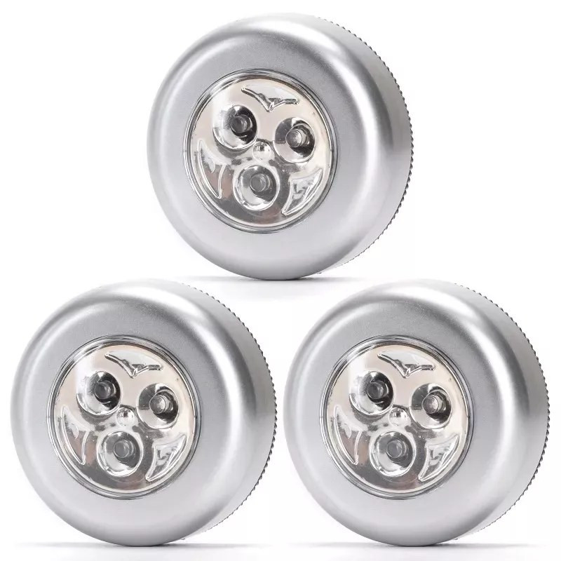 Lampki nocne LED na baterie 3xAAA 2,65W 6500K 3 sztuki srebrne