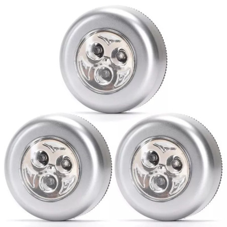 Lampki nocne LED na baterie 3xAAA 2,65W 6500K 3 sztuki srebrne