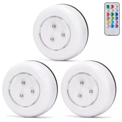 Zestaw 3 lamp nocnych RGB 0,54W z pilotem, białe, IP20