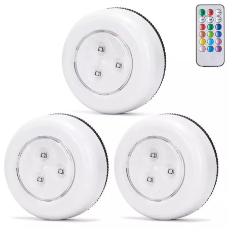 Zestaw 3 lamp nocnych RGB 0,54W z pilotem, białe, IP20
