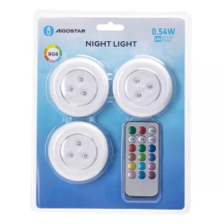 Zestaw 3 lamp nocnych RGB 0,54W z pilotem, białe, IP20