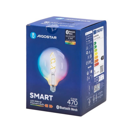 Żarówka LED E27 G125 4.9W RGB z ciepłą barwą i Bluetooth Mesh