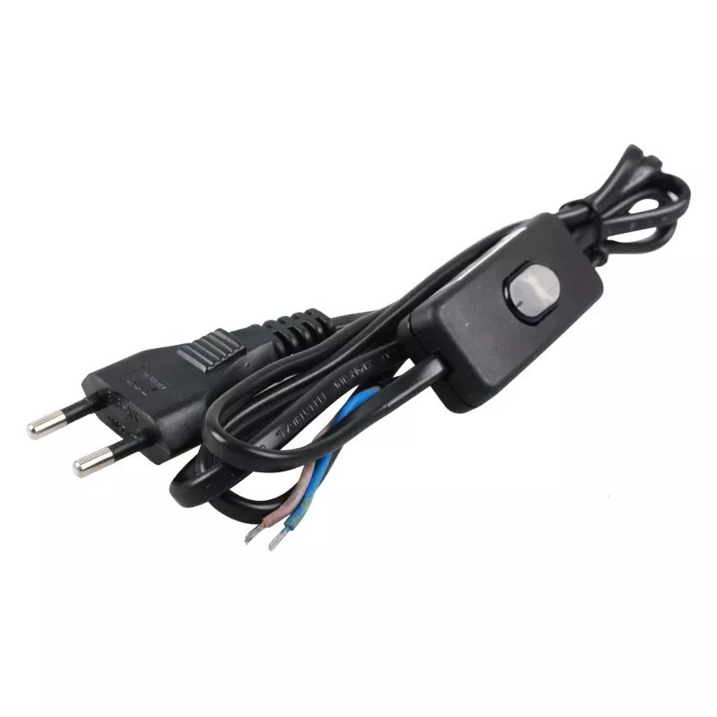 Przewód elektryczny 2x0,75 mm² 1,5 m z przełącznikiem kołyskowym czarny