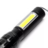 Latarka ładowalna USB 3.7W z bocznym światłem COB i zoomem czarna