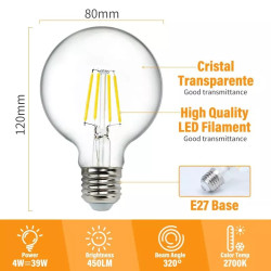 Żarówka LED filamentowa G80 E27 4W ciepła barwa 2700K 470lm