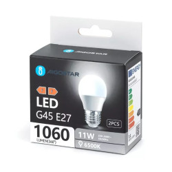 Żarówki LED E27 11W zimna biel 6500K 2 sztuki G45 1060 lm