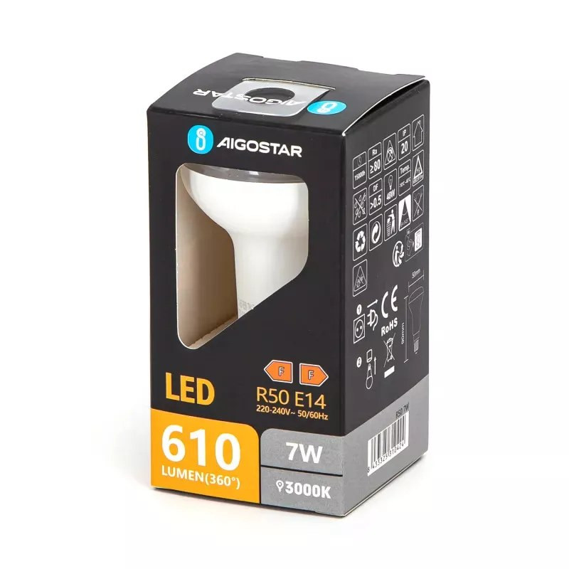 Żarówka LED R50 na gwint E14 7W ciepła 3000K 610lm biała plastikowa