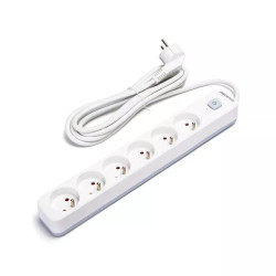 Przedłużacz francuski 6 gniazd 3 m 2300 W z wyłącznikiem białoszary