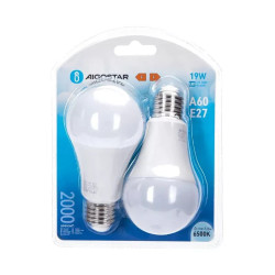 Zestaw 2 żarówek LED A60 E27 19W zimna barwa 6500K 2000lm