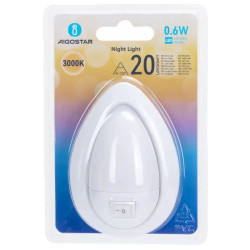 Lampka nocna LED 0,6W 20 lm ciepła z włącznikiem do gniazdka biała