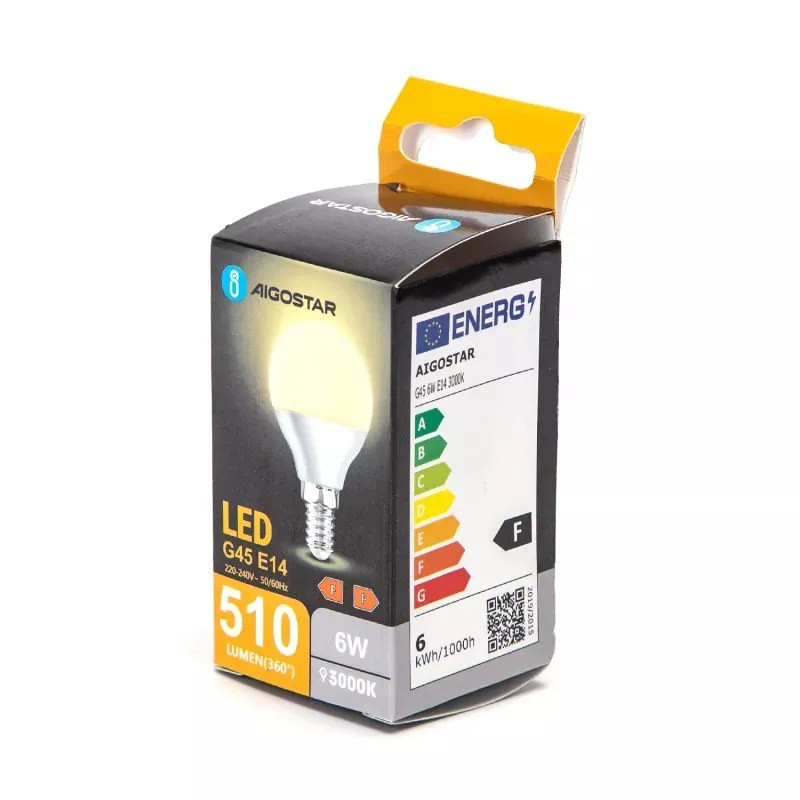 Żarówka LED G45 E14 6W ciepłe światło 3000K 510lm biała plastikowa