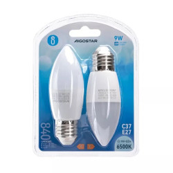 Żarówki LED świeczki C37 E27 9W 6500K zimna barwa 2 sztuki