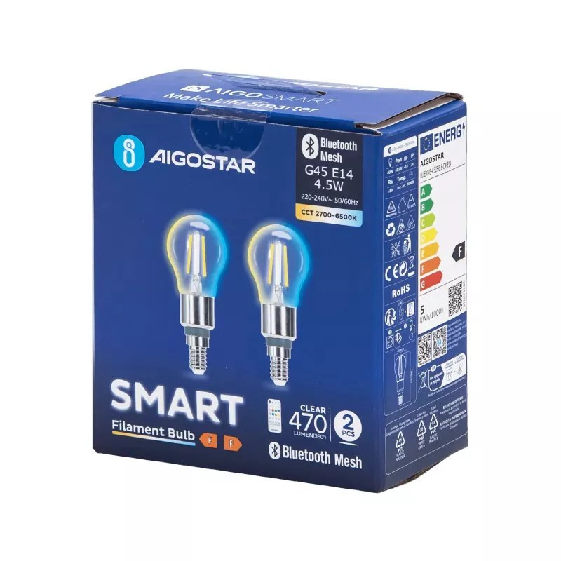 Zestaw 2 żarówek G45 Bluetooth Mesh 4,5W 2700-6500K E14 szklane