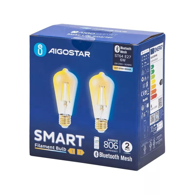 Zestaw 2 żarówek LED Bluetooth Mesh ST64 6W E27 regulacja barwy