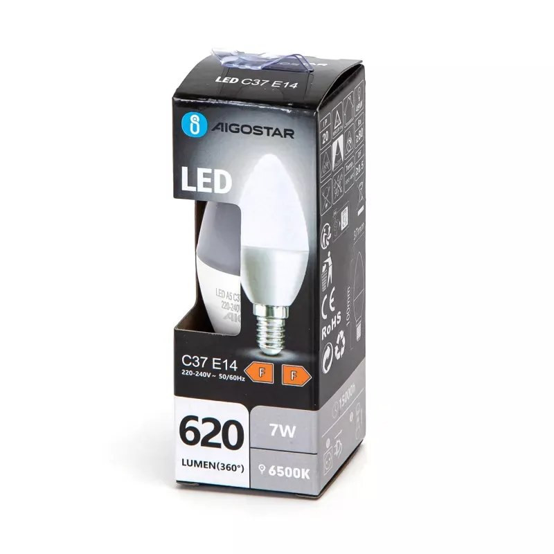 Żarówka LED świeczka E14 7W 6500K 620lm C37 biała plastikowa