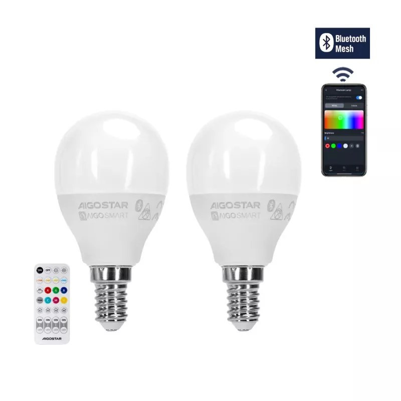 Żarówka LED E14 6,5W Bluetooth Mesh RGB+CCT 555lm 2 sztuki