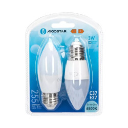 Zestaw 2 żarówek LED C37 E27 3W 6500K zimne światło 255lm