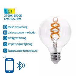 Żarówka LED 6W E27 G95 regulacja barwy 2700-6500K Bluetooth Mesh