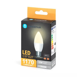 Żarówki LED E27 12W 3000K ciepłe światło 2 sztuki C37