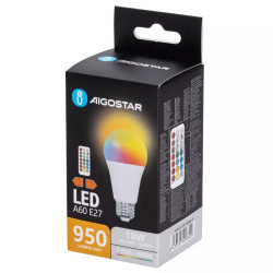 Żarówka LED E27 10W RGB + 3000K 950 lm z pilotem IR do wnętrz
