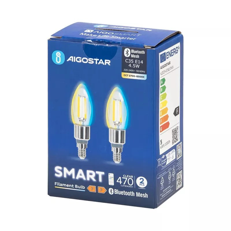 Zestaw 2 żarówek LED C35 4,5W E14 z regulacją barwy od 2700K do 6500K