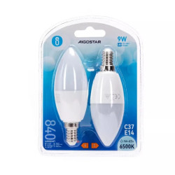 Żarówki LED C37 E14 9W 6500K zimne światło 2 sztuki