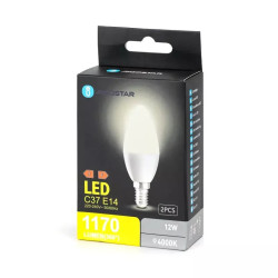 Żarówki LED C37 12W 4000K 2 szt. z trzonkiem E14, neutralne światło