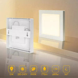 Panel LED natynkowy kwadratowy 12W 3000K biały 1190lm do wnętrz