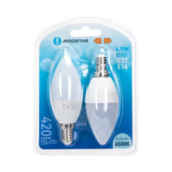 Zestaw 2 żarówek LED C37 E14 4.9W 6500K zimna barwa