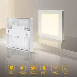 Panel natynkowy LED 12W barwa neutralna 4000K 1190lm kwadratowy