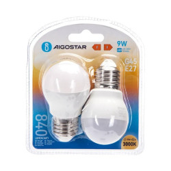 Zestaw 2 żarówek LED G45 E27 9W 3000K biały plastik ciepłe światło