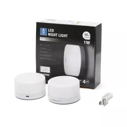 Lampka nocna akumulatorowa 1W zimna barwa 6500K 4 szt. USB